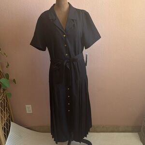 Nanette Lepore Black Midi Shirt Dress with Gold Buttons
